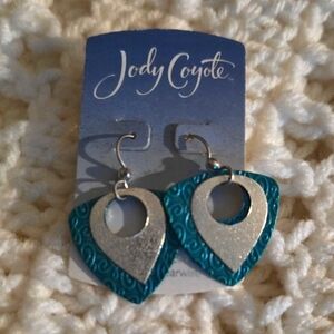 Beautiful New Jody Coyote Silver and Teal Earrings